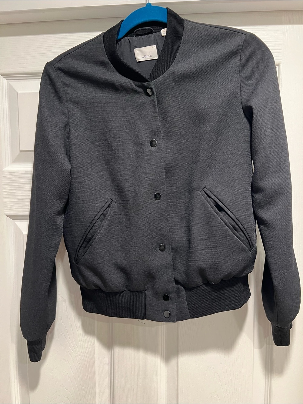 Wilfred Black Bomber Jacket with Ribbed Trim